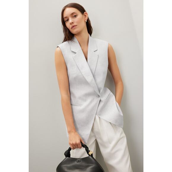 DEREK LAM 10 CROSBY Grey Linen Sleeveless Tailored Single Button Vest Size 6 - Picture 1 of 12
